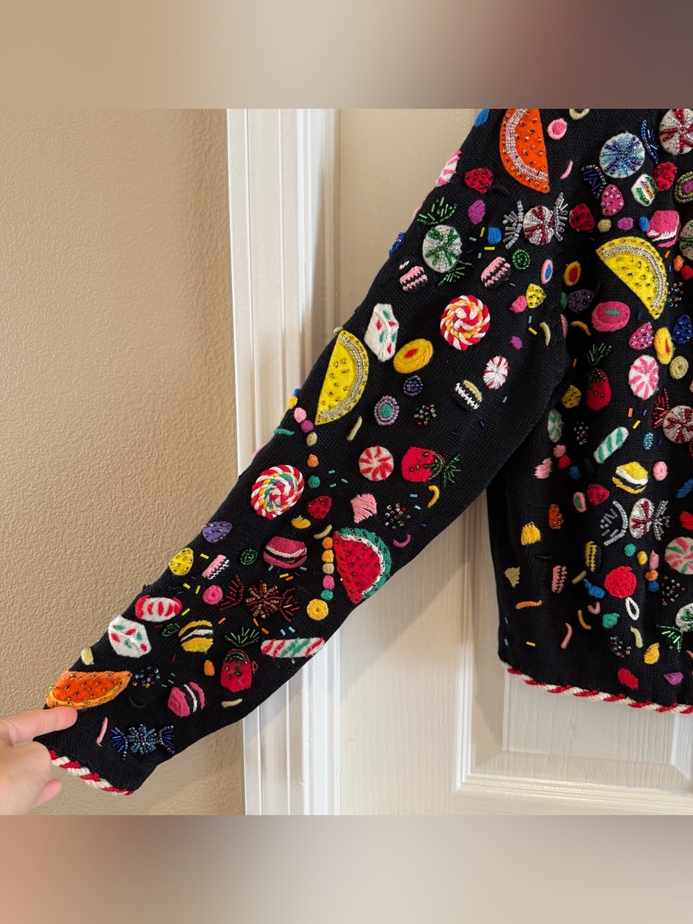 Vintage Michael Simon black knit candy and fruit embellished cardigan - Picture 5 of 8